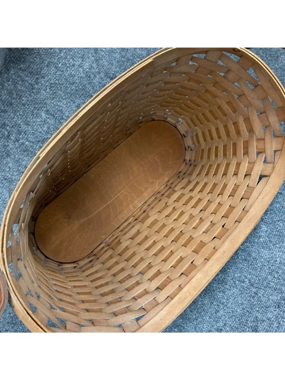 Longaberger 2006 Library Basket Rich Brown Leather Handles Protector Signed USA